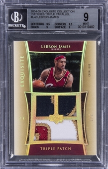 2004-05 UD "Exquisite Collection" Patches Triple Parallel #LJ2 LeBron James Game Used Patch Card (#1/3) – BGS MINT 9